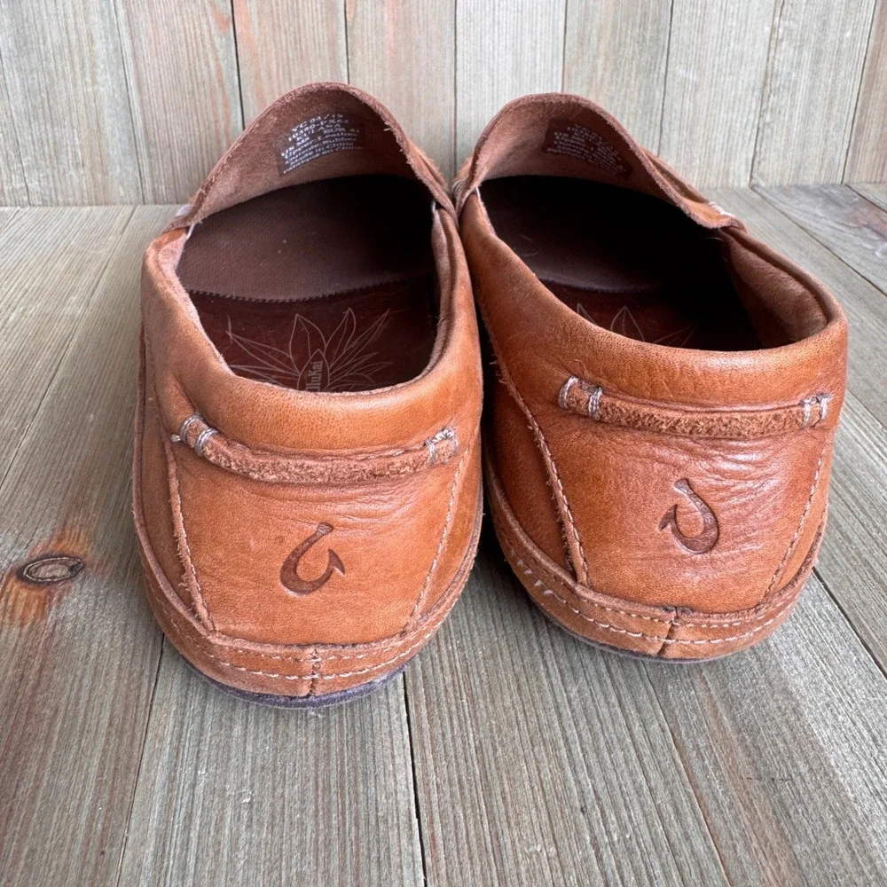 OluKai Kulana Mens Leather Slip On Loafers Fox Brown 10380-FX63 Size 8
